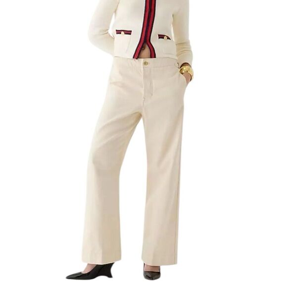 J Crew Jeans Womens 29 Cream Point Sur Side Tab Trouser Ecru Wash BY093 Wide Leg - Picture 1 of 16